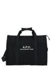 APC BLACK GYM BAG WITH CONTRASTING LOGO PRINT IN COTTON MAN