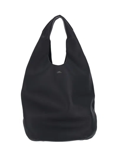 Apc Black Hammered Leather Tote Bag