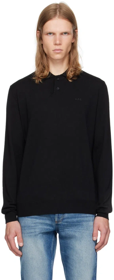 Apc Black Jacob Embroidered Logo Polo In Lzz Black