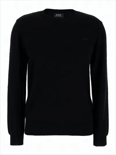 Apc Black Knit Sweater With Classic Crew Neckline