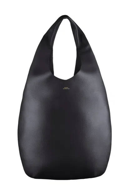 A.p.c. Black Le Neige Gold Embossed Logo Cowhide Leather Tote Bag