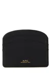 Apc Woman's Demi Lune Black Hammered Leather Cardholder