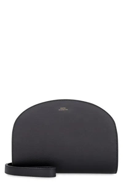 APC A.P.C. BLACK LEATHER DEMI LUNE SHOULDER BAG
