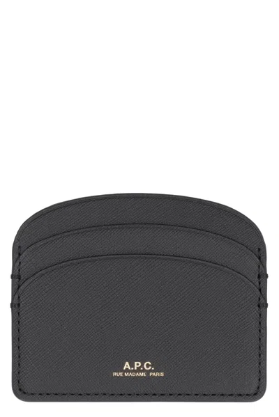 A.p.c. Black Leather Demi-lune Card Holder In Gray