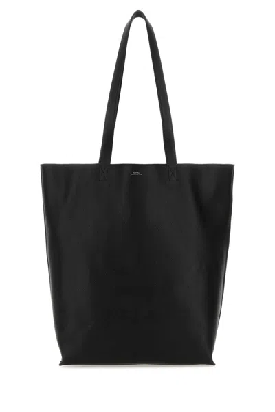 Apc Black Leather Maiko Shopping Bag In Noir