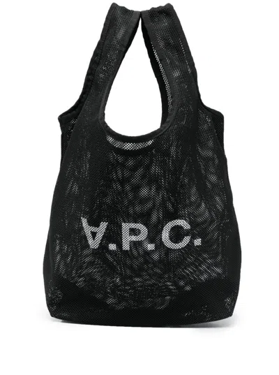 Apc Black Mesh Tote Shopper Bag With Logo Man