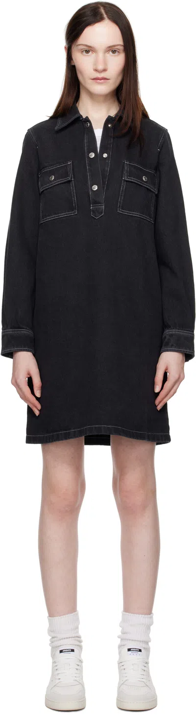 Apc Black Mia Denim Minidress In Lze Washed Black