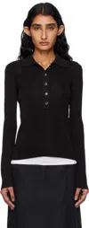 Apc Long Sleeve Polo Shirt With Ribbed Collar In Black