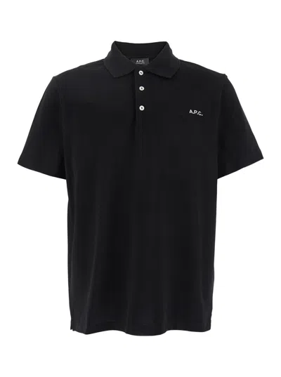 Apc Black Polo Shirt With Classic Collar And Logo Embroidery On The Front In Cotton Man In Navy