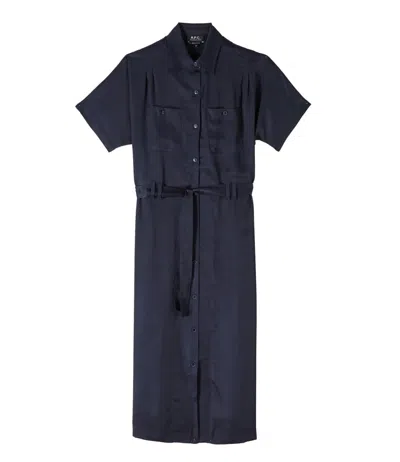 Apc Black Shirt-dress With Removable Belt And Pockets In Blue