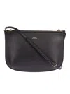 Apc A.p.c. Minimalist Black Leather Shoulder Bag With Adjustable Strap In Black