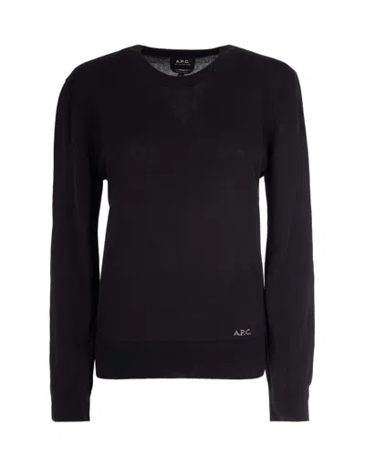 A.p.c. Black Solid Crew Neck Sweater In Blue