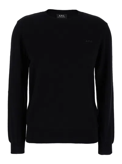 Apc A.p.c. Black Sweater With Tonal Logo Embroidery In Wool Woman