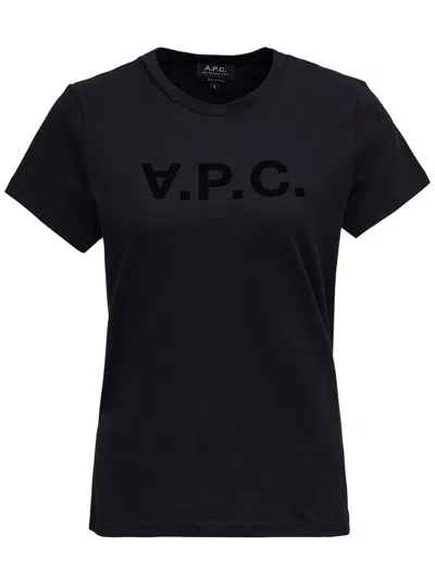 APC BLACK T-SHIRT WITH LOGO PRINT IN COTTON WOMAN