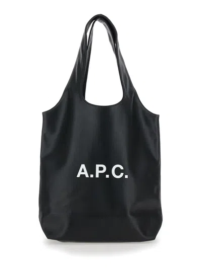 APC BLACK TOTE BAG WITH APC LOGO PRINT IN FAUX LEATHER WOMAN