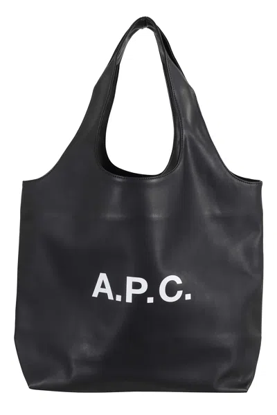 A.p.c. Black Tote Ninon Front Logo Polyurethane Tote Bag