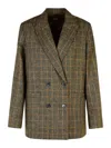 Apc Checked Wool Double-breasted Blazer In Marrón