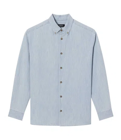 Apc A.p.c. Bleached Organic Denim Shirt With Classic Collar In Blue