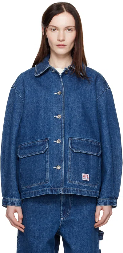 Apc Blue Alys Denim Jacket In Ial Washed Indigo