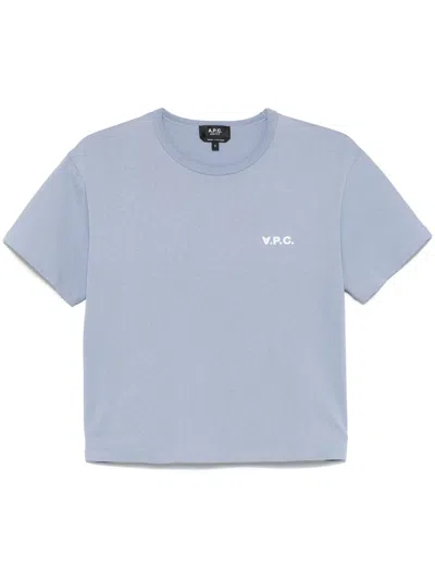 Apc A.p.c. Blue And Grey Crew Neck T Shirt In Bleu Gris/blanc