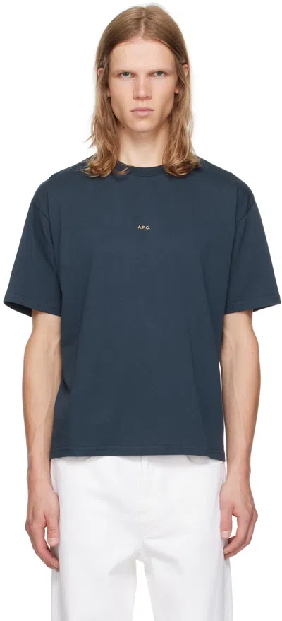 Apc Blue Boxy Printed Micro Logo T-shirt In Ild Steel Blue/jaune