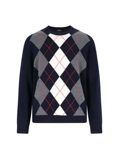Apc A.p.c. Blue Check Pattern Virgin Wool Sweater In Multi