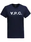 Apc A.p.c. Blue Cotton T-shirt With Logo Print In Cotton Woman In Navy