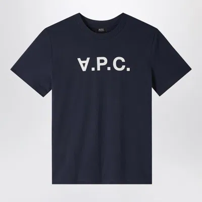 Apc A.p.c. Blue Crewneck Tshirt With Logo In Black