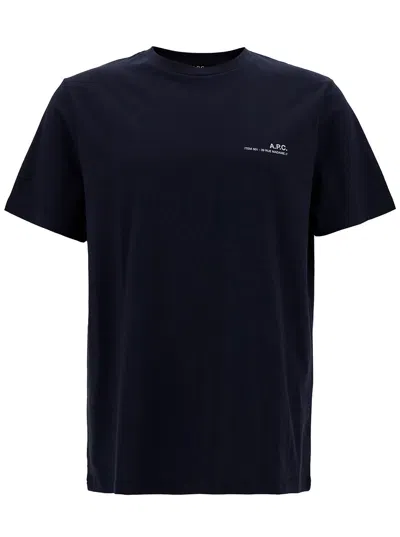 APC BLUE CREWNECK T-SHIRT WITH CONTRASTING PRINT IN COTTON MAN