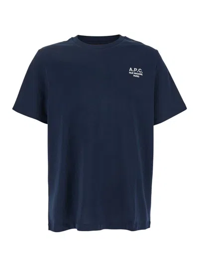 Apc Blue Crewneck T-shirt With Logo Embroidered On The Front In Cotton Man