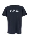 Apc Blue Crewneck T-shirt With Logo On The Front In Cotton Man In Blue