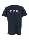 A.p.c. Blue Crewneck T-shirt With Logo On The Front In Cotton Man