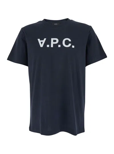 Apc Blue Crewneck T-shirt With Logo On The Front In Cotton Man