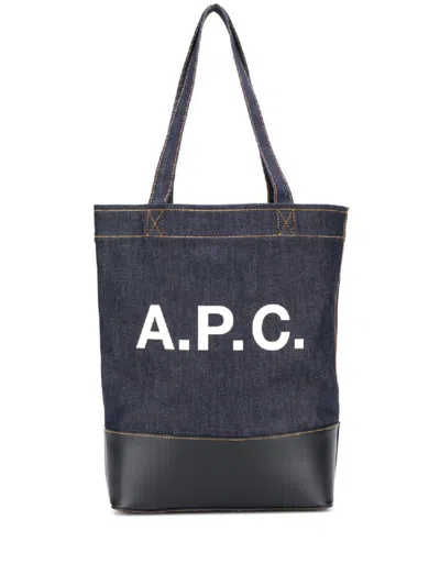 A.p.c. Blue Denim And Leather Shopping Bag