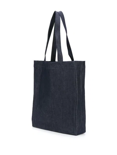 Apc Blue Denim Shopper Tote Bag With Logo Print A.p.c Woman