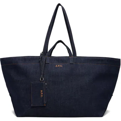A.p.c. Blue Drummer Toile Tote In Iai Indigo