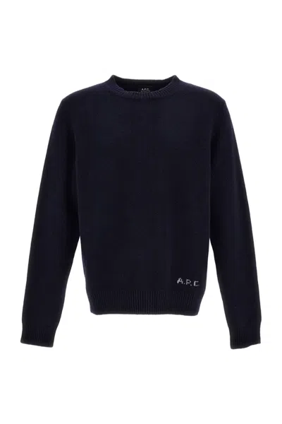A.p.c. Side Logo Cotton Crewneck Sweater In Black