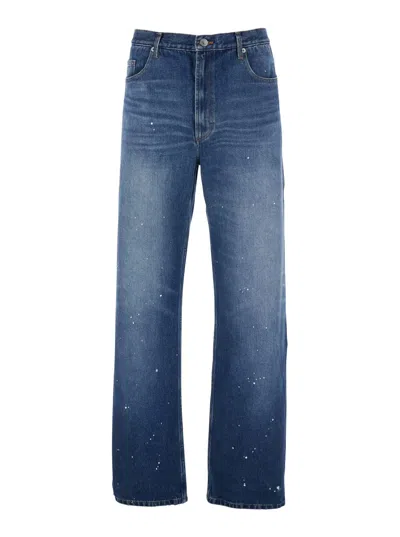 Apc Blue Five-pocket Jeans With All-over Paint Effect In Cotton Man