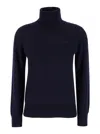 Apc A.p.c. Blue High Neck Sweater With Logo Embroidery In Wool Woman