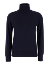 Apc A.p.c. Blue High Neck Sweater With Logo Embroidery In Wool Woman In Blue