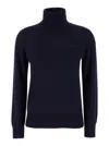 Apc A.p.c. Blue High Neck Sweater With Logo Embroidery In Wool Woman In Blue