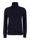 Apc A.p.c. Blue High Neck Sweater With Logo Embroidery In Wool Woman In Dark Blue