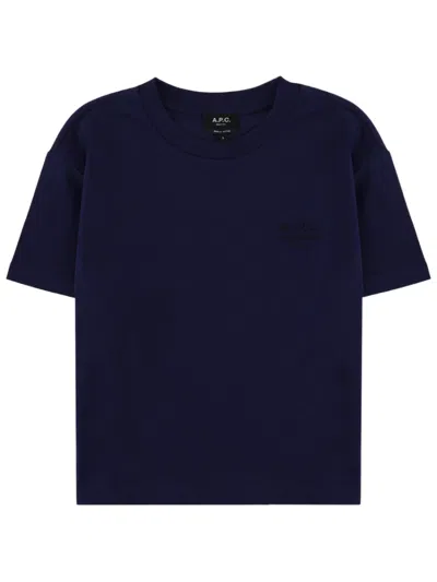 A.p.c. Blue Logo Crew Neck T-shirt In Black