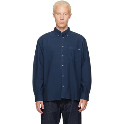 A.p.c. Blue Mateo Logo Shirt In Dark Navy/bleu Gris