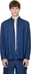 Apc A.p.c. Button-down Denim Shirt With Logo Detail In Blue