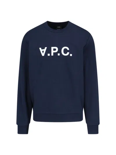 A.p.c. Blue Organic Cotton Logo Sweatshirt