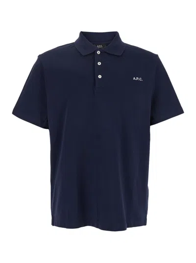 Apc A.p.c. Blue Polo Shirt With Classic Collar And Logo Embroidery On The Front In Cotton Man