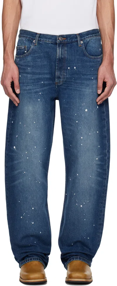 Apc Blue Relaxed Jeans In Ial Washed Indigo