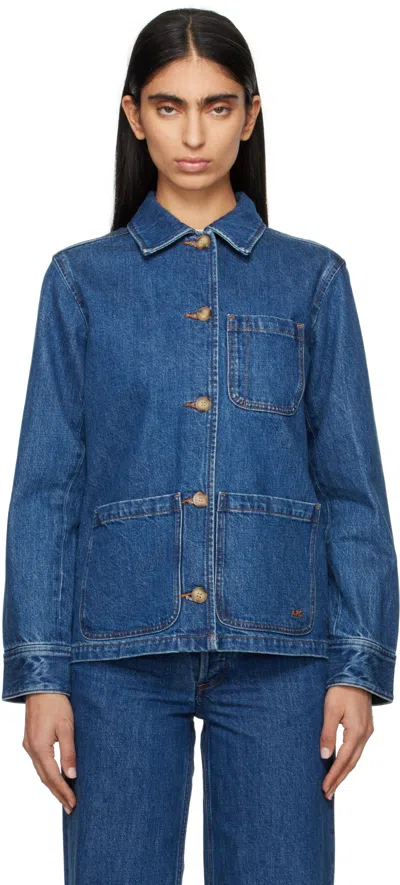 Apc Blue Silvana Logo Denim Jacket In Ial Washed Indigo