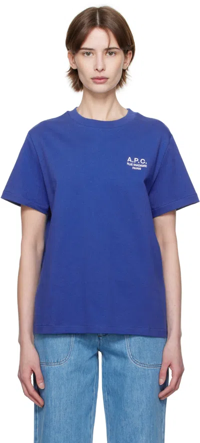 Apc Blue Standard 'rue Madame' T-shirt In Ima Bleu Fonce/blanc